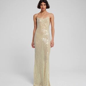 Rat & Boa Gold Sequin Spaghetti Strap Maxi Dress